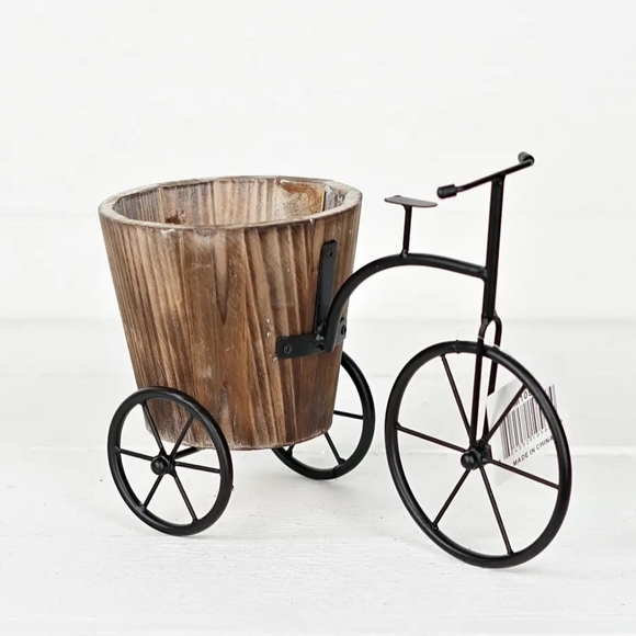 Rustic Brown Planter with Black Metal Bicycle Stand - Picture 2 of 2